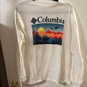 Columbia White Long Sleeve with Colorful Mountain Graphic
